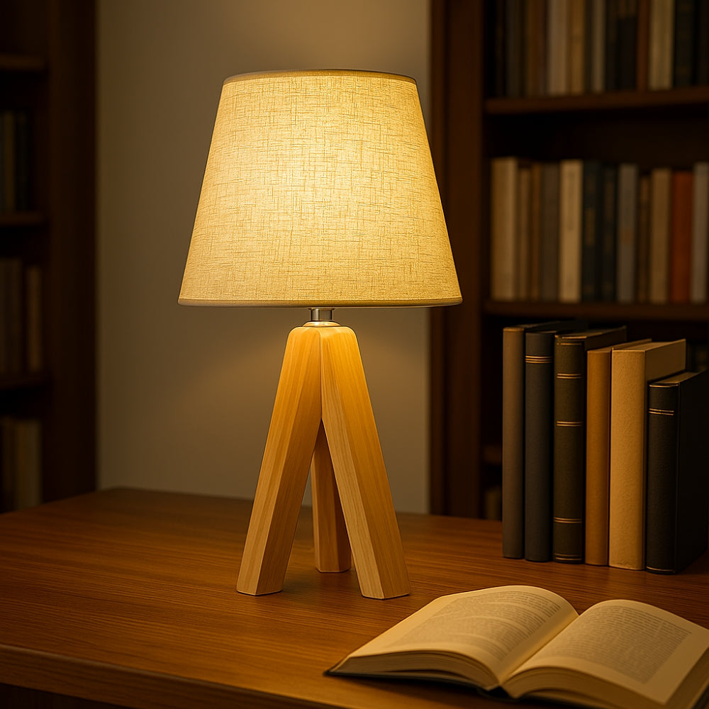 USB Table Lamp with Wooden Tripod Base