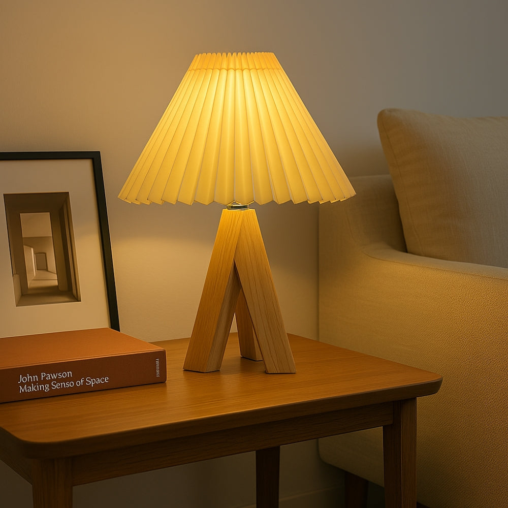 USB Table Lamp with Wooden Tripod Base