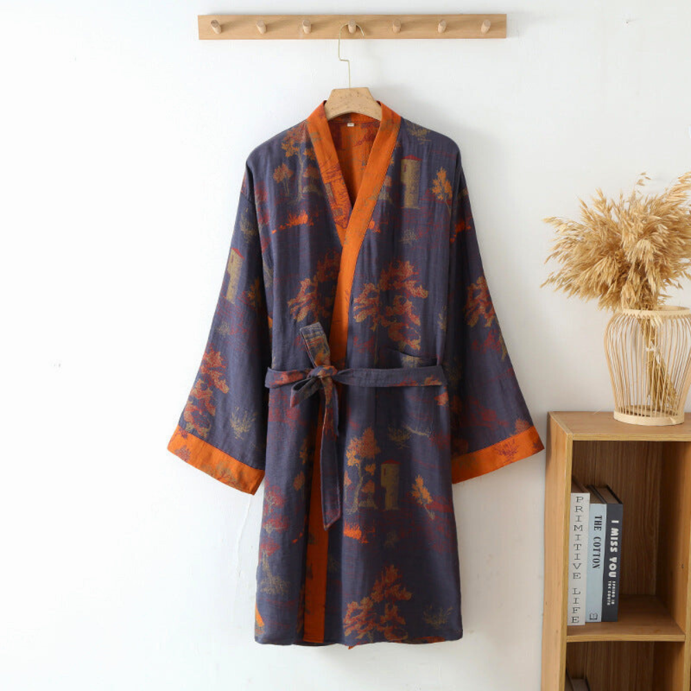 Rustic Chic Cotton Kimono Bathrobe for Ultimate Comfort