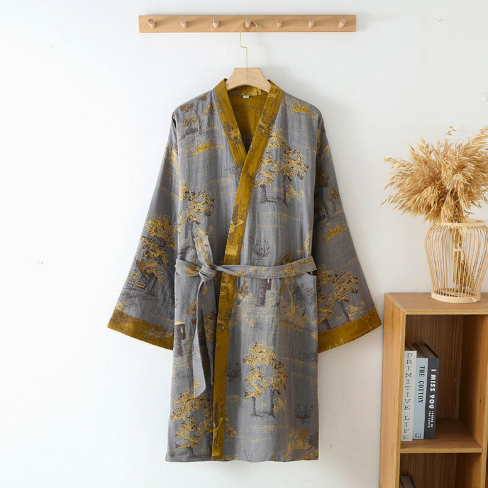 Rustic Chic Cotton Kimono Bathrobe for Ultimate Comfort