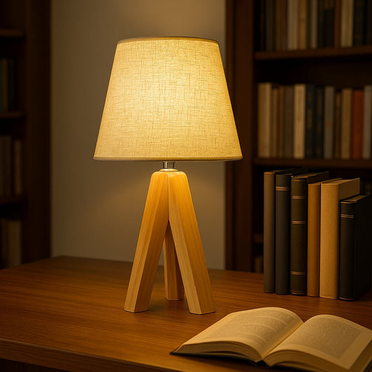USB Table Lamp with Wooden Tripod Base